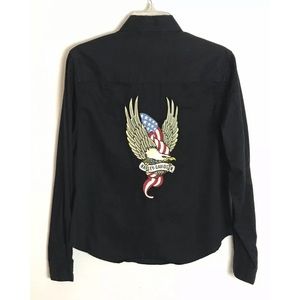 Vintage Harley Davidson Eagle Black Button Shirt